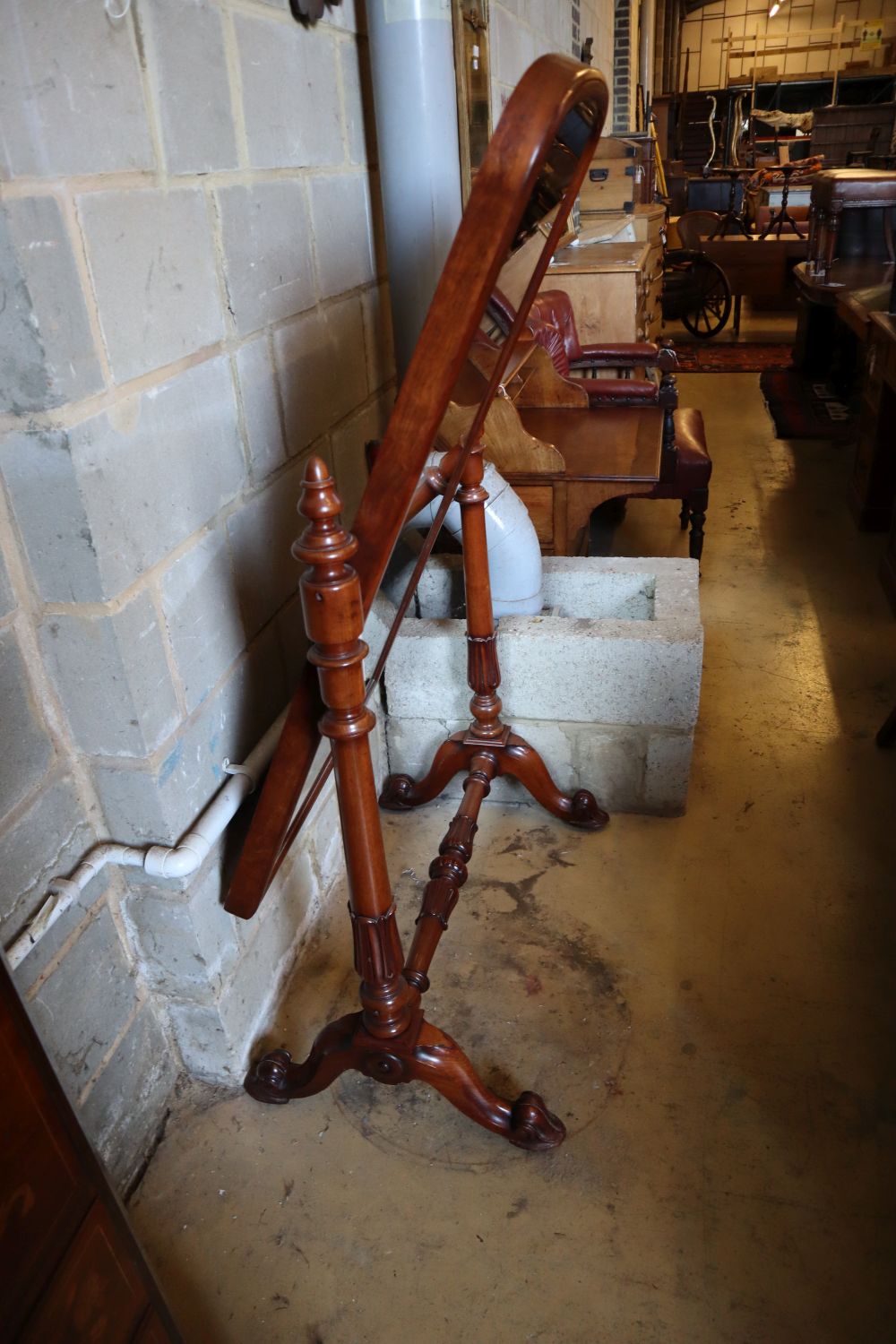 A Victorian cheval mirror, width 88cm, height 150cm